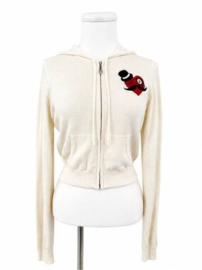 Forever 21 Vintage Cream Zip-Up Sweater 0886 small rear patch embroidered hood